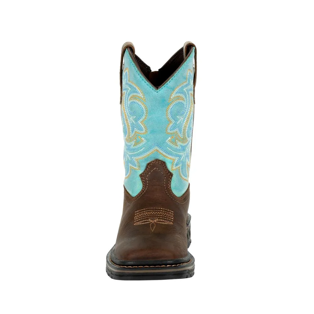 Boots Jodhpurs 'Georgia Boot' Children's 8" Carbo-Tec Western Square Toe - Brown / Turquoise (Sizes 8.5C-3Y)