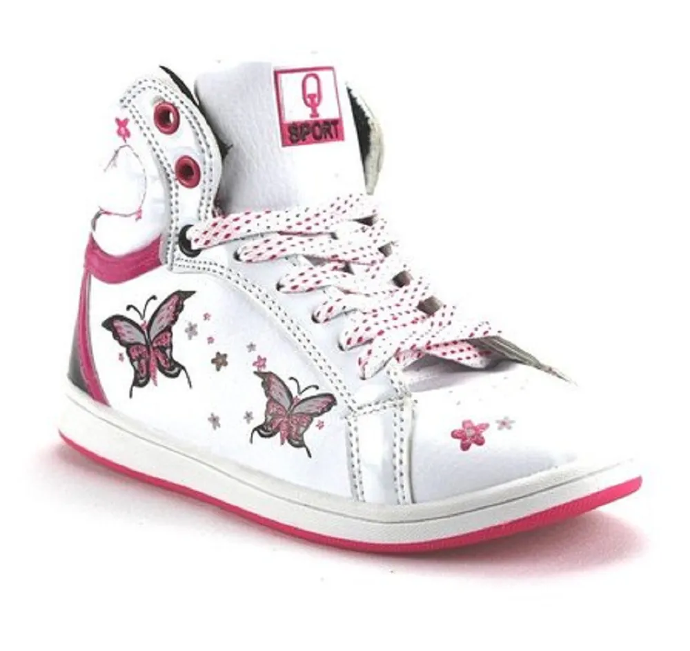 Sandals Sales Girls Ositos Sport High Top Lace Up Butterfly Sneakers TBT-07K White/Fuchsia