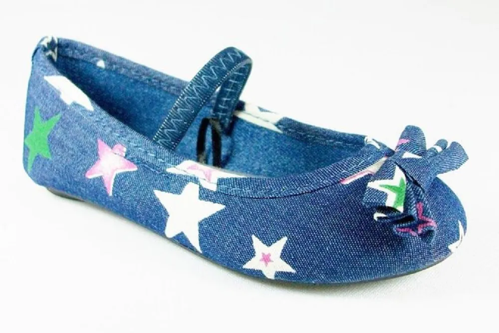 Girls Simply Petals Star Print Mary Jane Flats Starie-7575 Denim Hippie Sandals