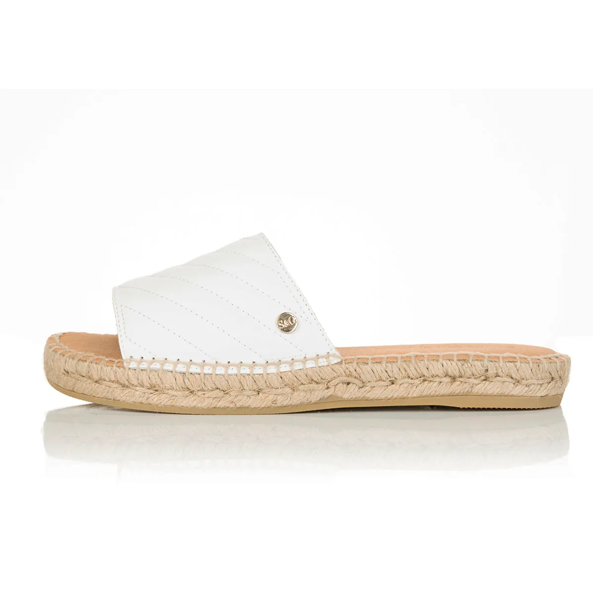 Sarah Wide Fit Espadrille Sandals - White Quilted Leather Stegmann Slippers