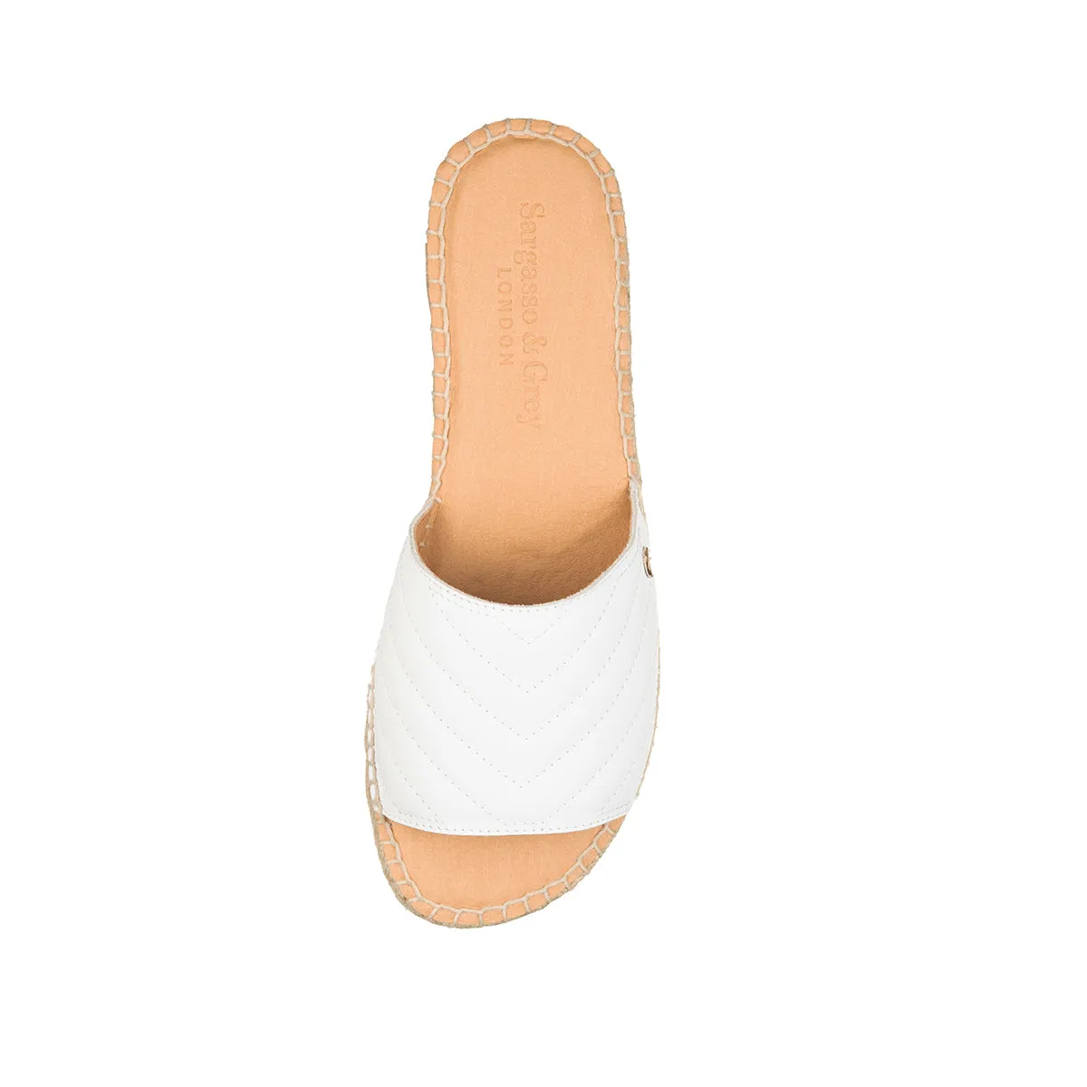 Sarah Wide Fit Espadrille Sandals - White Quilted Leather Slippers In Korean
