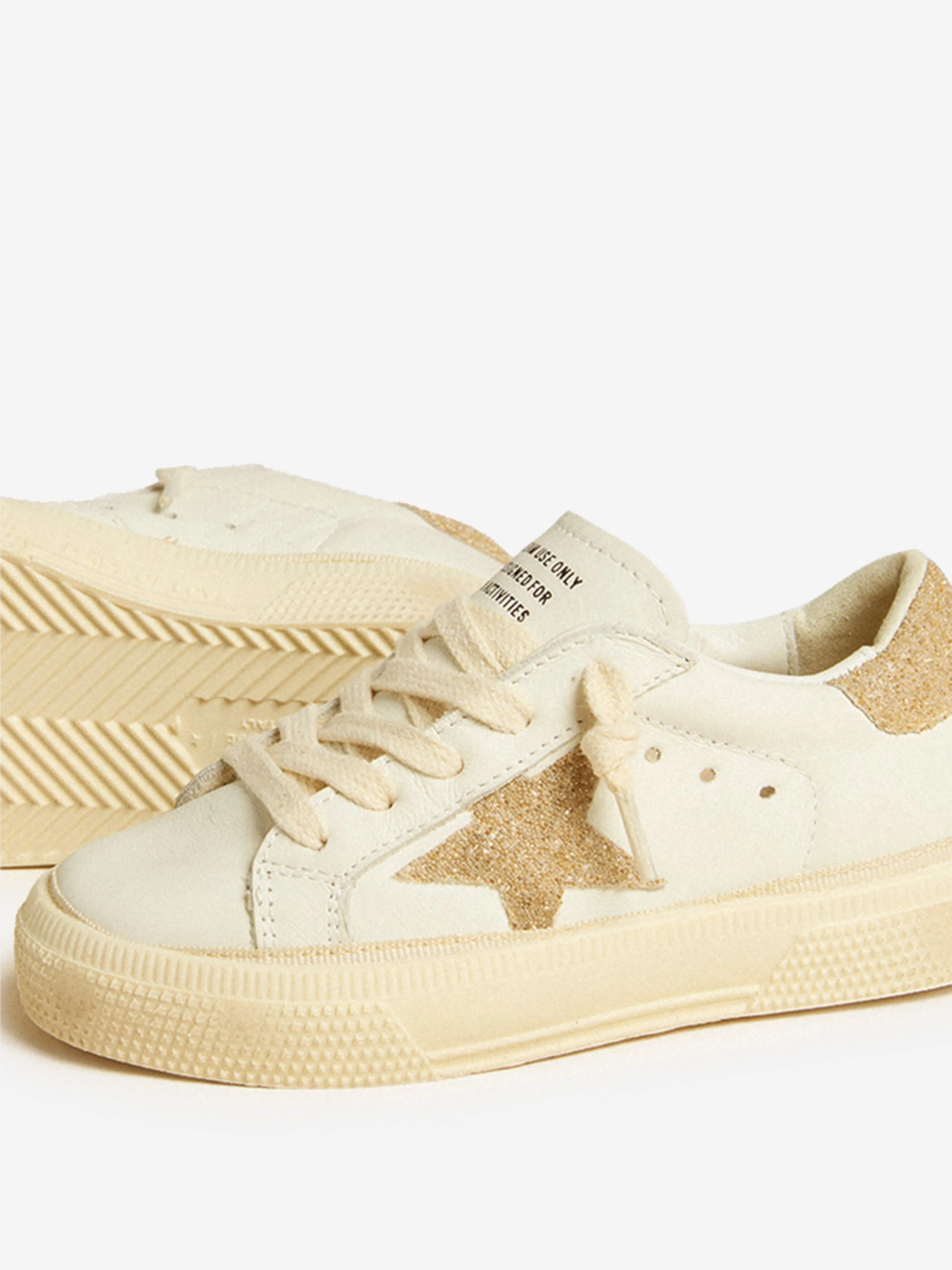 Golden Goose Girls Leather and Crystal Star May Trainers in White Training Shoes For Feet