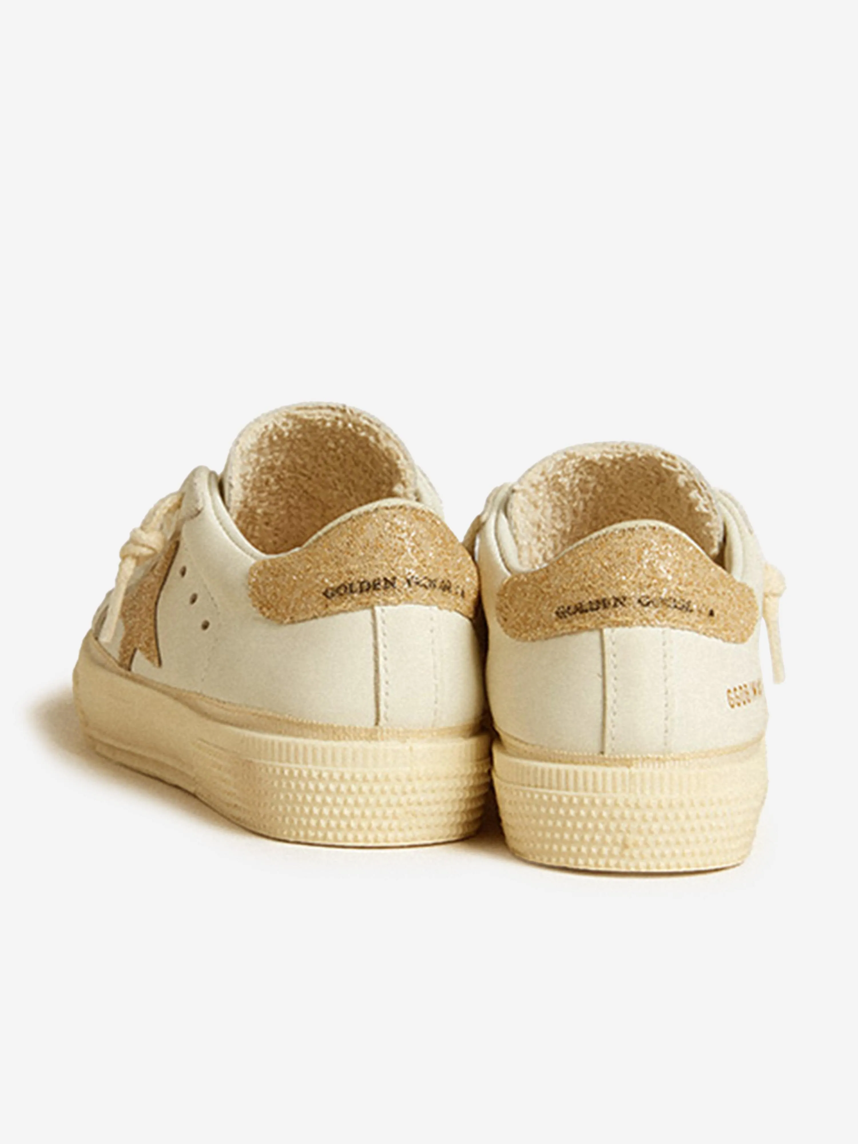 Training Shoes With Non Marking Soles Golden Goose Girls Leather and Crystal Star May Trainers in White