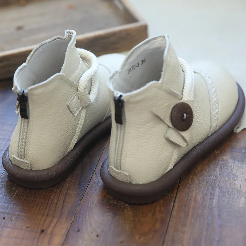 Women Retro Soft Cowhide Casual Ankle Flat Boots Tactical Rain Boots