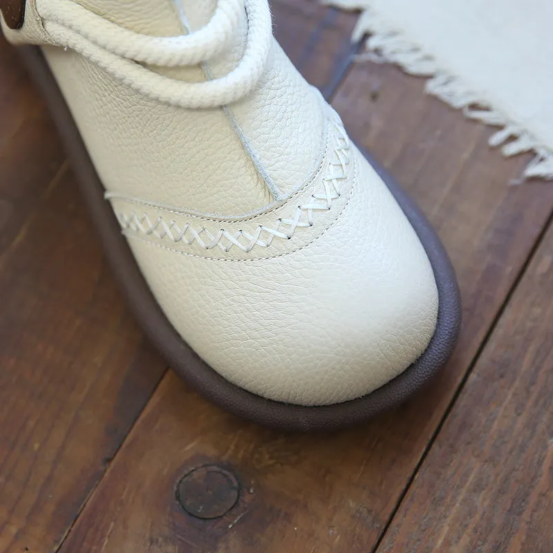 Women Retro Soft Cowhide Casual Ankle Flat Boots Insoles For Rain Boots