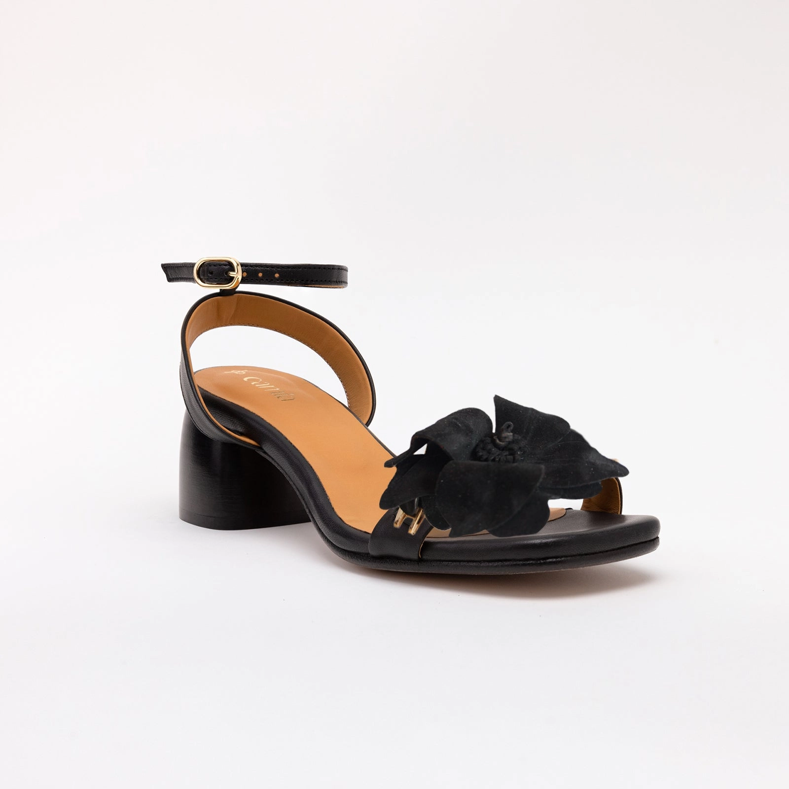 Black Heeled Swap Sandal Charcoal Camia Flower Sandals Png