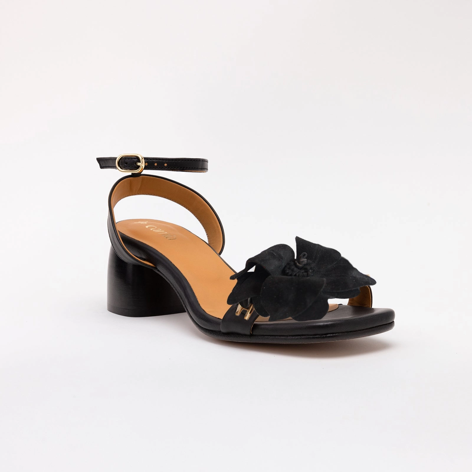 Cloudstepper Sandals Black Heeled Swap Sandal Charcoal Camia Flower