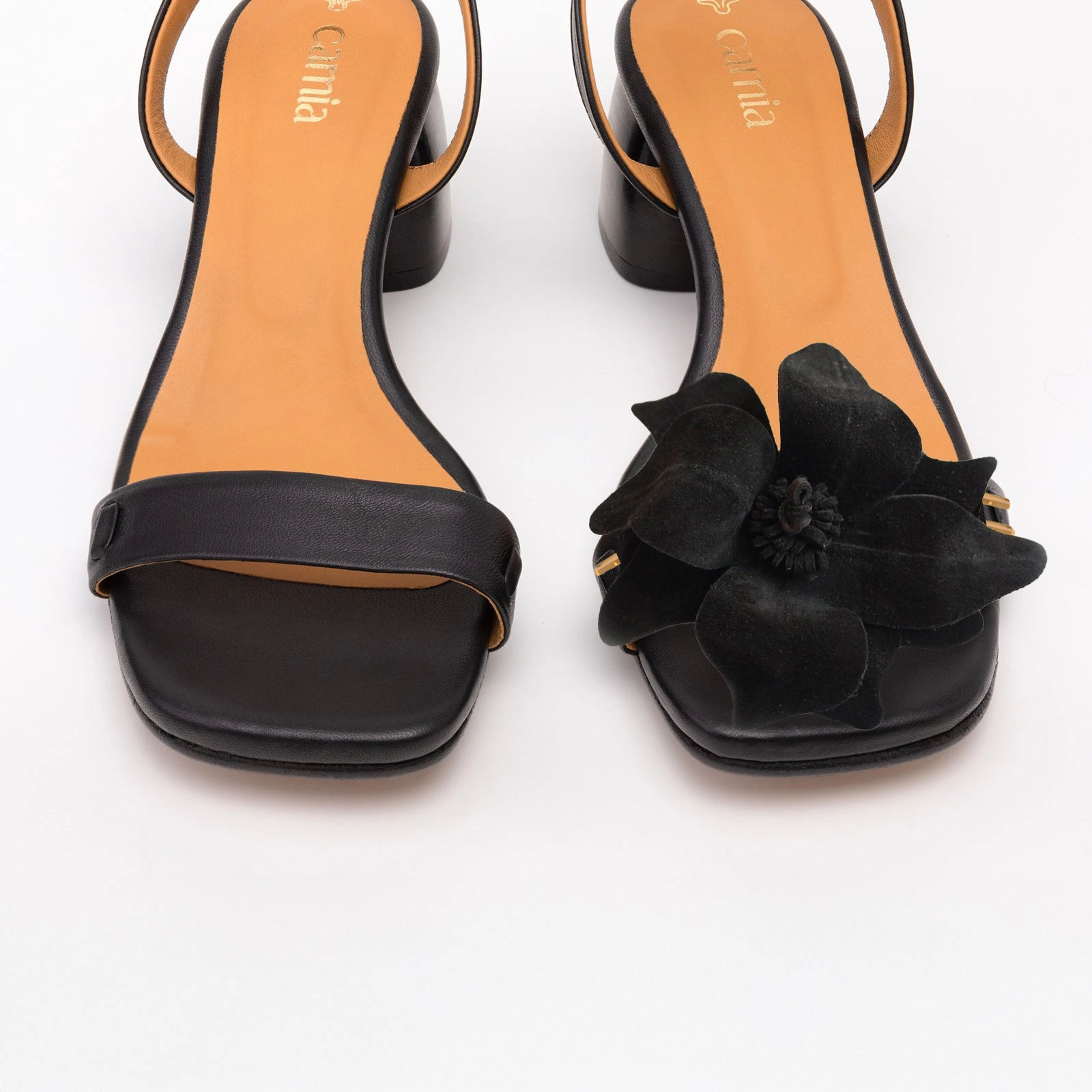 Black Heeled Swap Sandal Charcoal Camia Flower Graduation Sandals