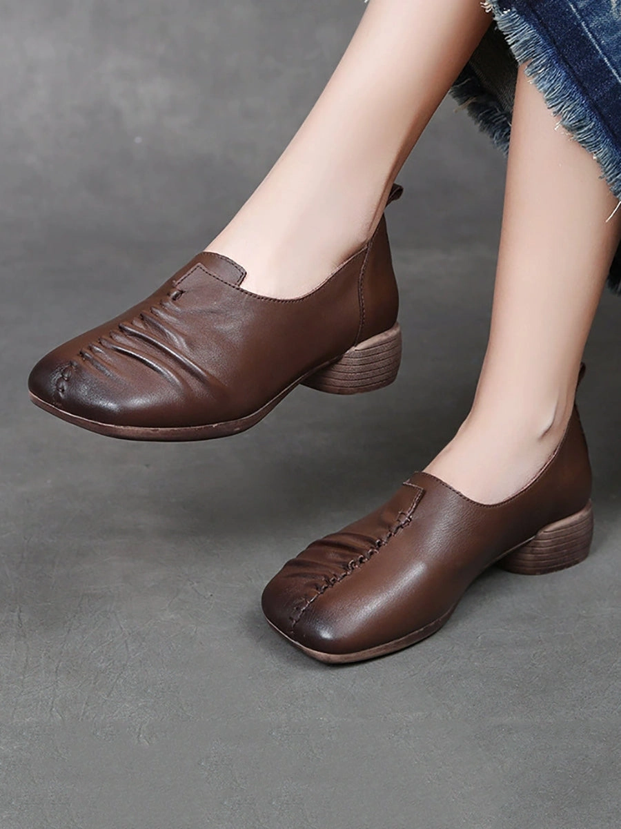 Heel Mid Genuine Leather Spliced Shoes Women Vintage Shop Cool Basketball Shoes