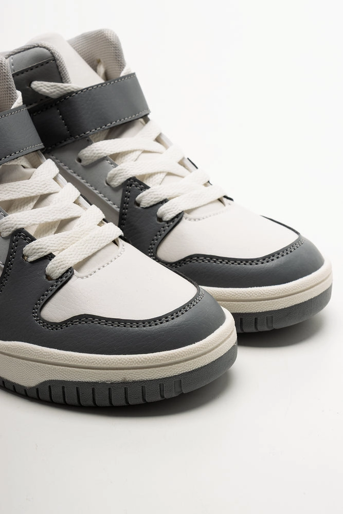 High Top Sneaker White & Grey Thin Training Shoes