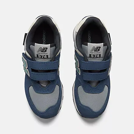 Blue New Balance Shoes Womens New Balance Kid's 574 Hook & Loop Navy/Grey Shoes