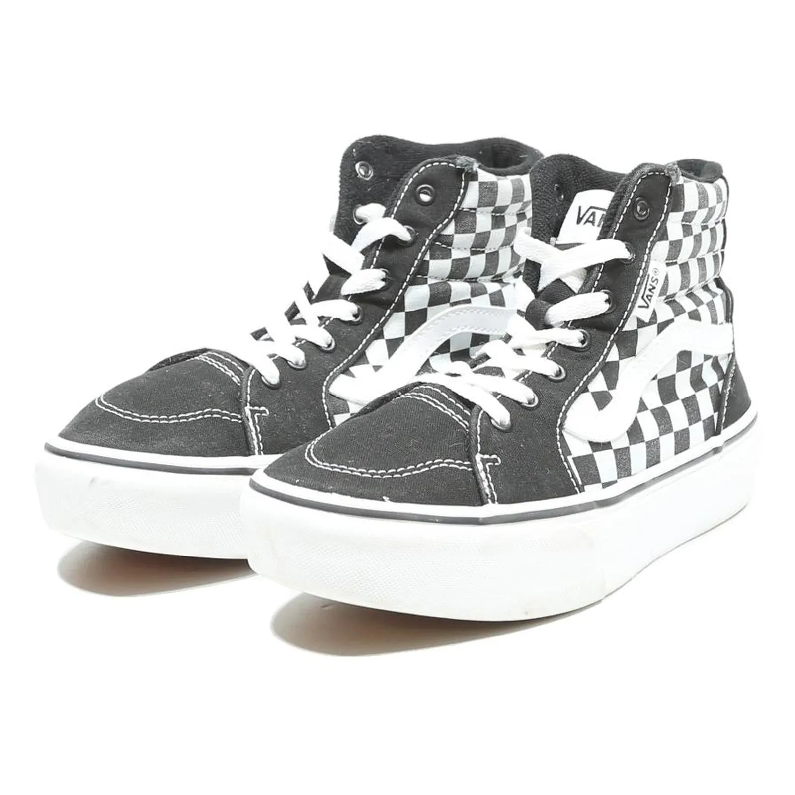 VANS Sk8-Hi Girls Lace-Up Trainers Black & White Canvas UK 3 Checkerboard Design Mizuno Baseball Trainer Shoes
