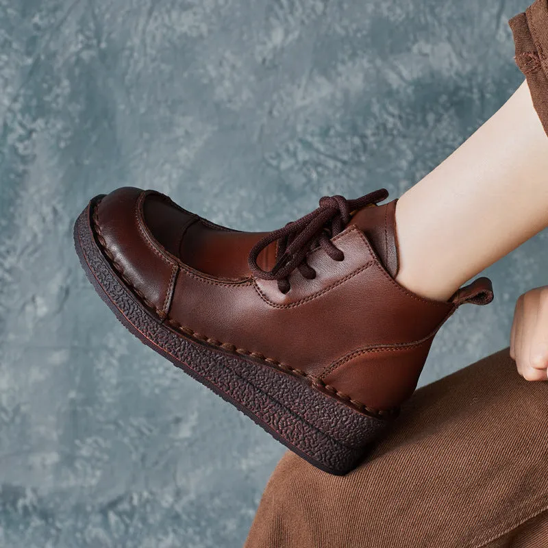 Low Cost Work Boots Women Retro Handmade Leather Wedge Ankle Boots