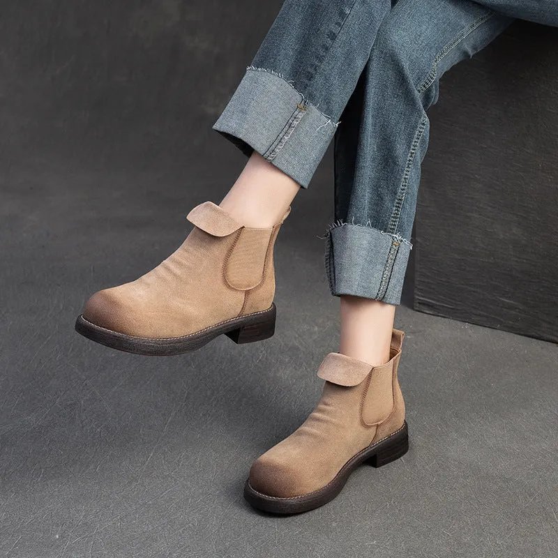 Fire Chief Rain Boots Women Retro Solid Nubuck Leather Casual Ankle Boots