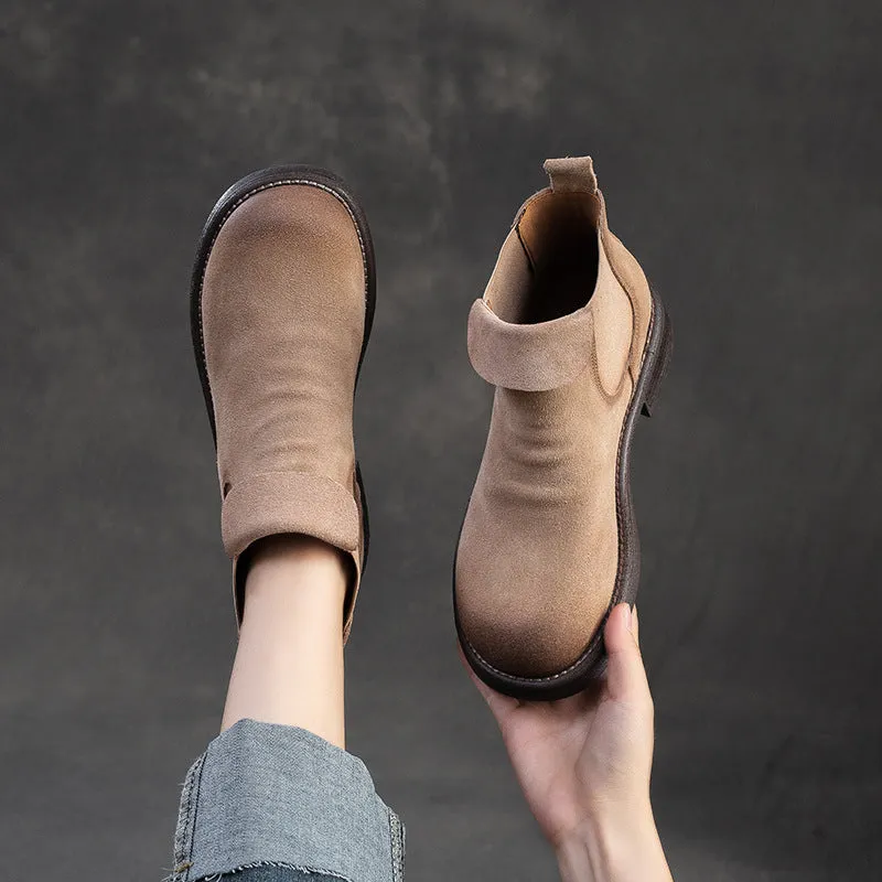 Forever Young Rain Boots Women Retro Solid Nubuck Leather Casual Ankle Boots