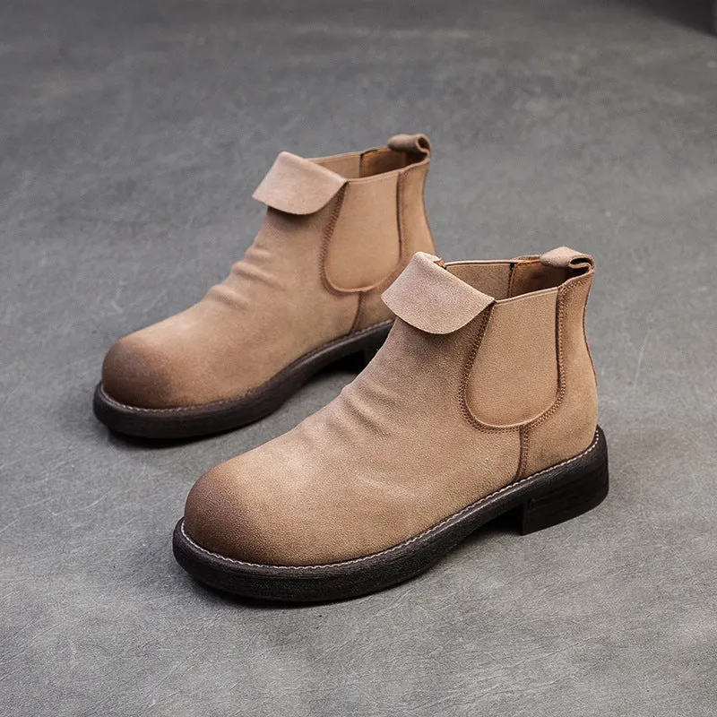 Women Retro Solid Nubuck Leather Casual Ankle Boots Hunter Tall Rain Boots Extended Calf