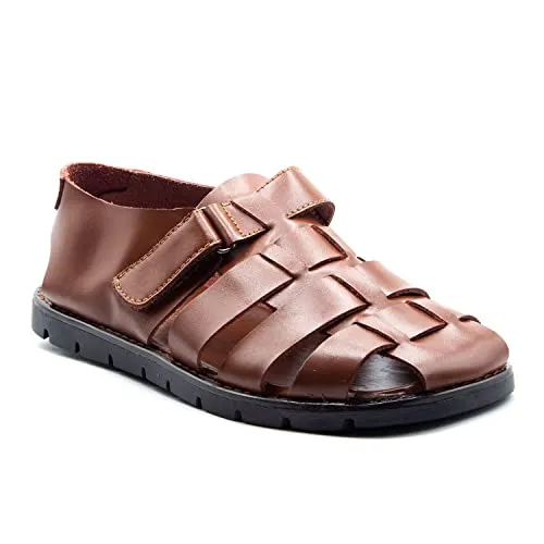 Jazam Men's 69211 Closed Toe Covered Strap Adjustable Leather Fisherman Sandals