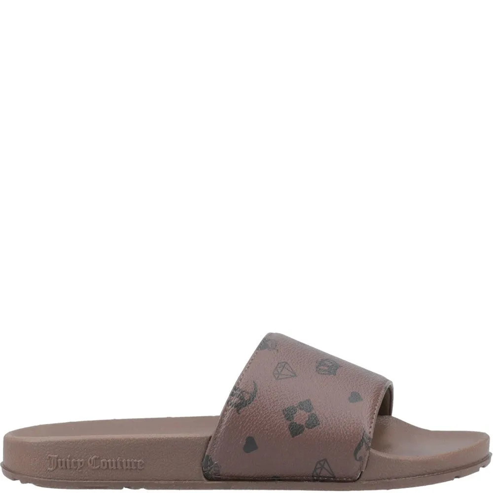 Juicy Couture Mia Monogram Slider Fuzzy Slide On Slippers