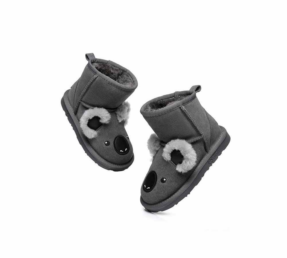Kids Sheepskin Boots Koala Slip Over Rain Boots