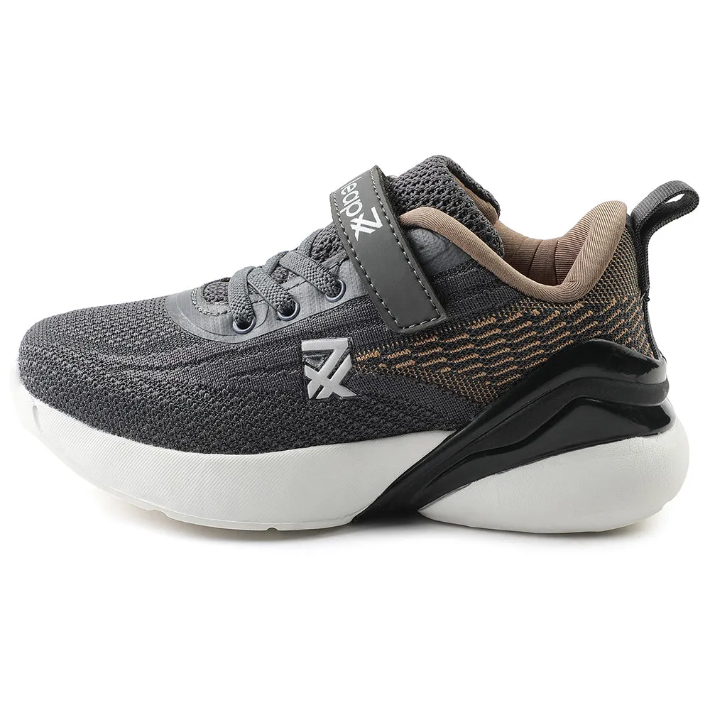 Leap7x Dark Grey Sports Lacing Running Shoes For Kids COVER-02 By Liberty Ultra Marathon Running Shoes