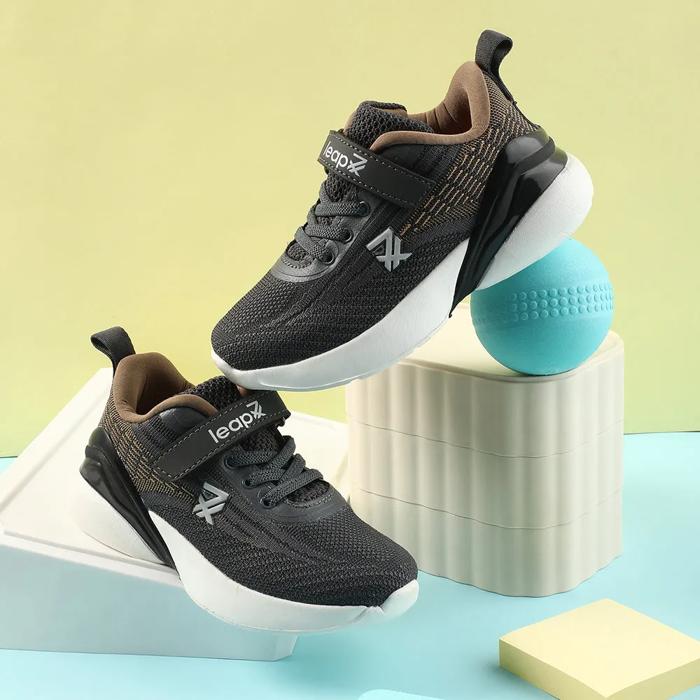 Leap7x Dark Grey Sports Lacing Running Shoes For Kids COVER-02 By Liberty Platform Running Shoes