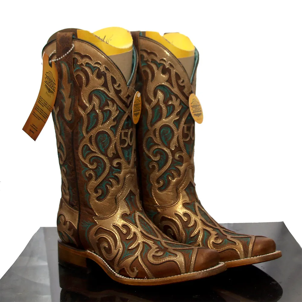 Corral Women's French's 50th Anniversary Boots - Tobacco & Golden Square Toe Welly Rain Boots