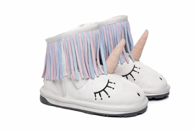 Kids Sheepskin Wool Boots Unicorn Crocs Short Rain Boots