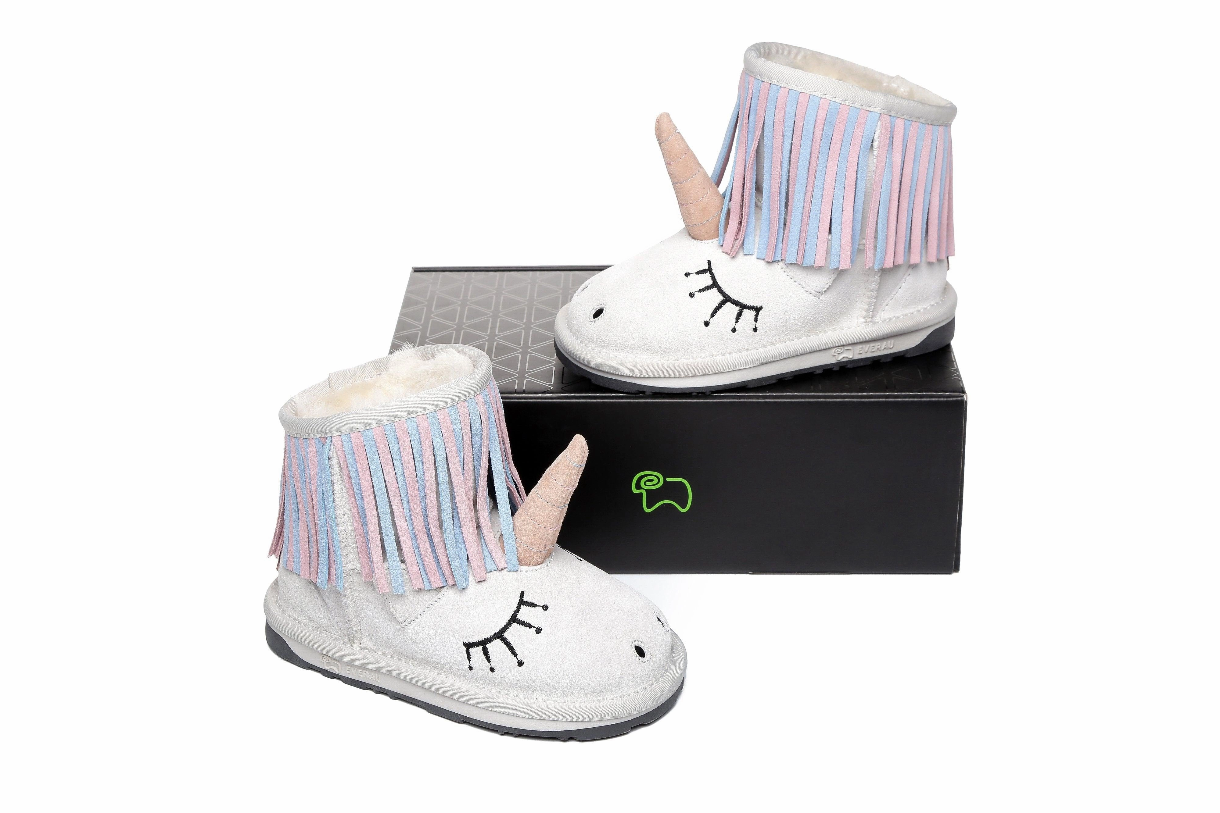 Kids Sheepskin Wool Boots Unicorn Bobbi Rain Boots