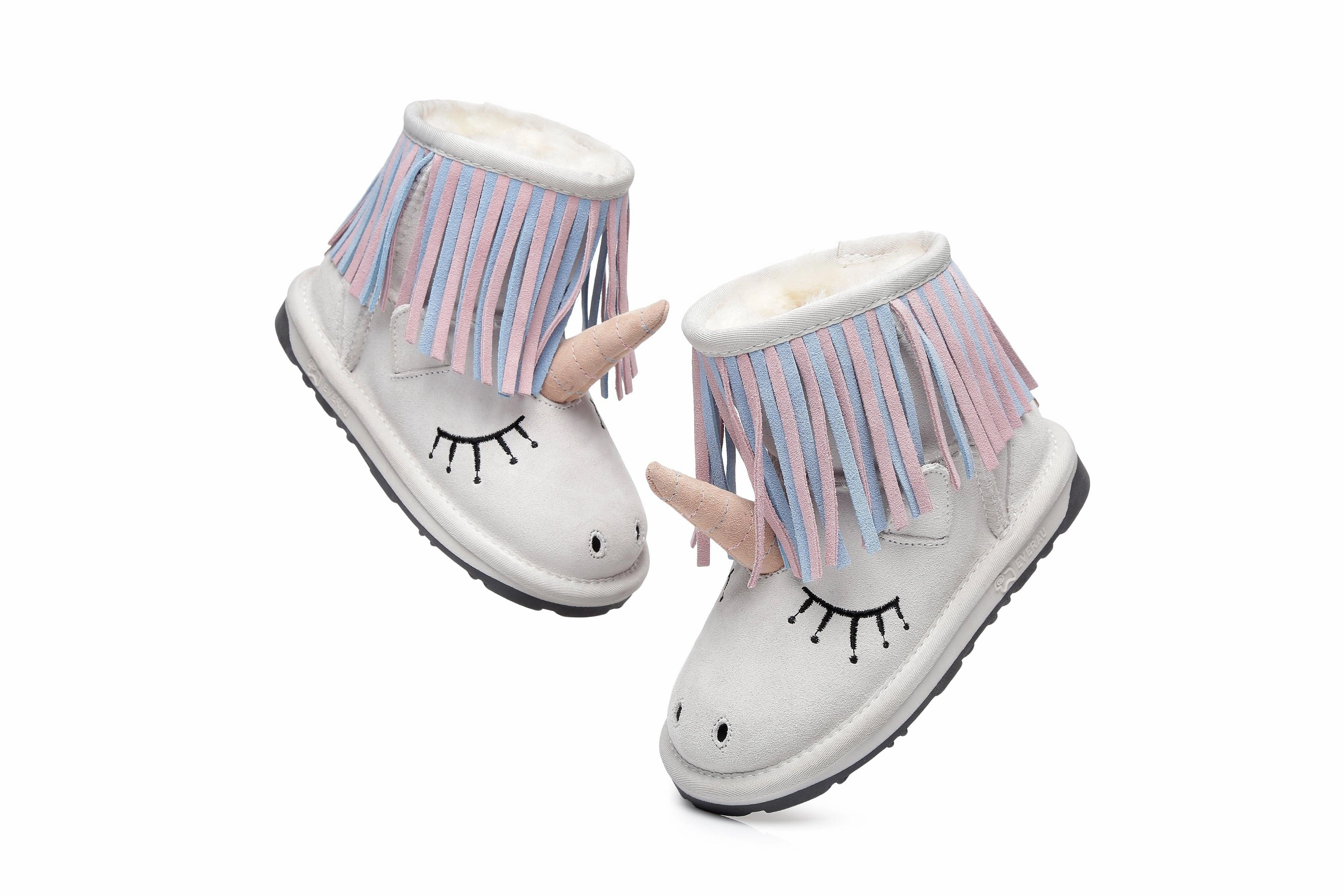 Tommy Hilfiger Short Rain Boots Kids Sheepskin Wool Boots Unicorn