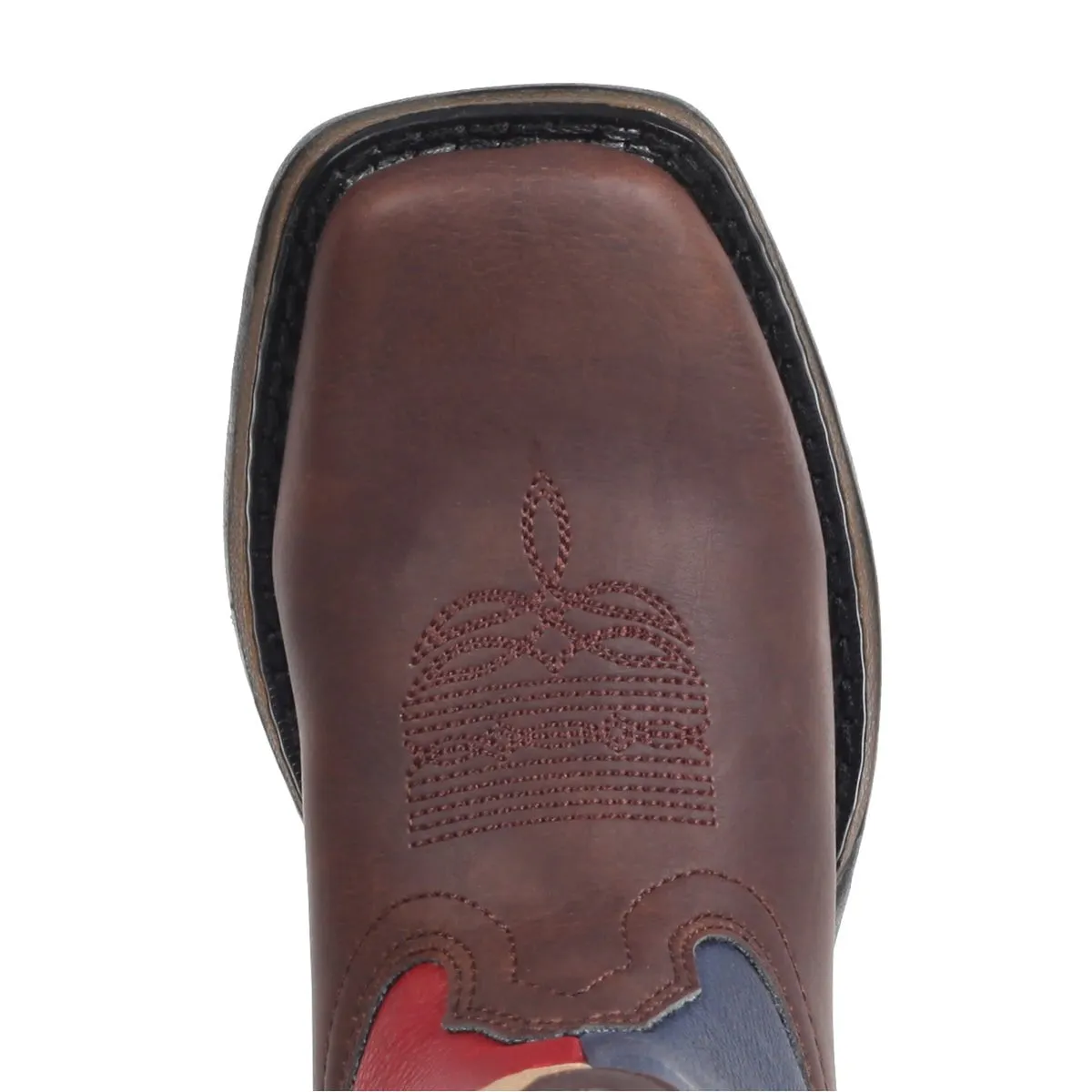 Hunter Heeled Rain Boots Lil' Durango Kids Boys Brown Faux Leather Texas Flag Pull-On Cowboy Boots