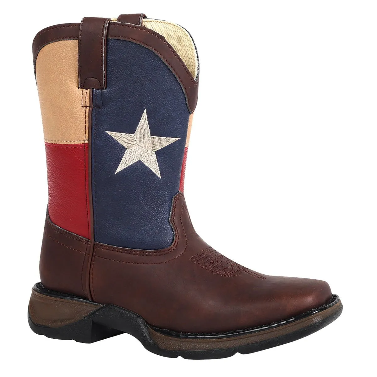Capelli Of New York Rain Boots Lil' Durango Kids Boys Brown Faux Leather Texas Flag Pull-On Cowboy Boots