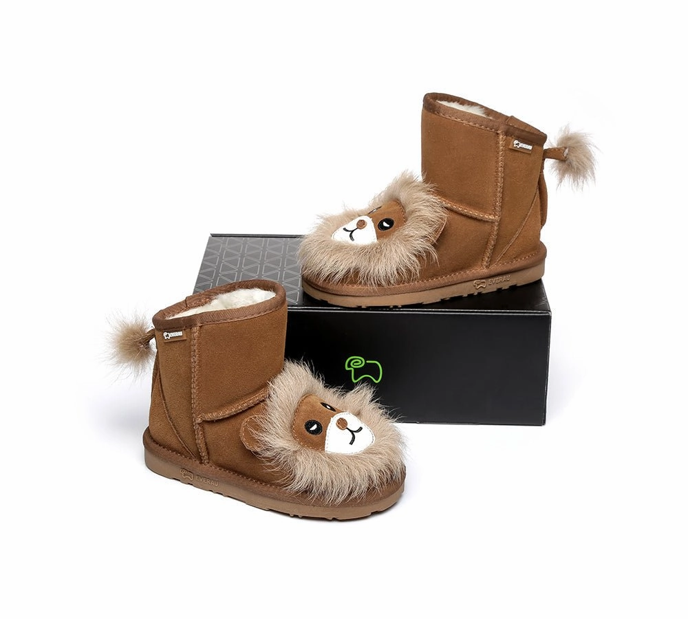 Kids Sheepskin Boots Lion Hunter Lace Up Rain Boots