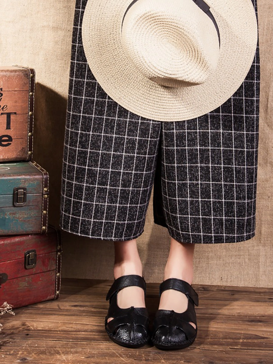 Women Summer Solid Soft Leather Spliced Flat Sandals CV1011 Sandals Church Riverside Ca