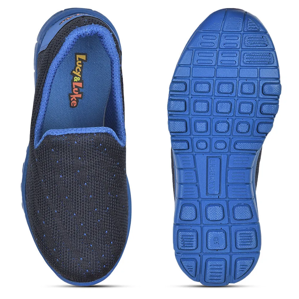 Casual Cowhide Air Cushion Shoes Lucy & Luke (Blue) Sports Non Lacing Walking Shoes For Kids 2123-10 By Liberty