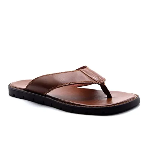 Ufo Sandals Men's 69213 Leather Slip On Peasant Toe Loop Roman Flip Flop Dress Sandals