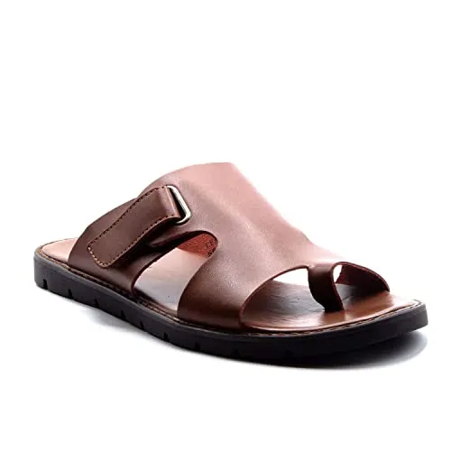 Men's 69213 Leather Slip On Peasant Toe Loop Roman Flip Flop Dress Sandals Sandals For Golf