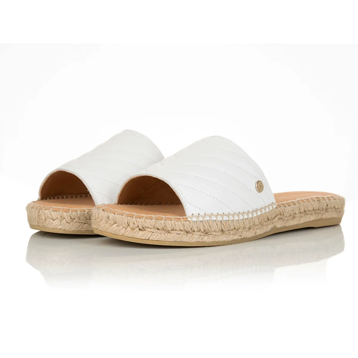Sarah Wide Fit Espadrille Sandals - White Quilted Leather Slippers For Snow