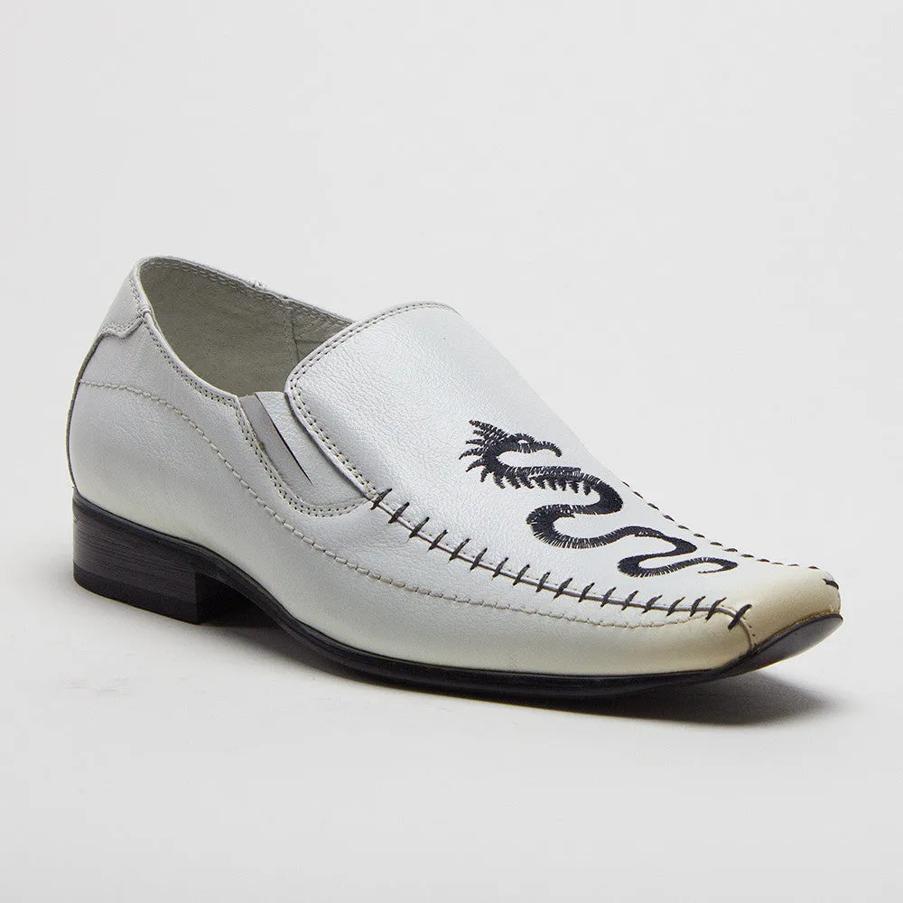 Over The Ankle Boots Boys Conal Dragon Stitch Leather Slip On Dress Loafers Shoes K-6977L White