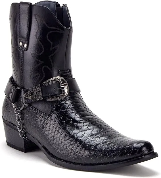 Men's Western Ankle High Cowboy Riding Dress Boots, Snake Print w/Belt Walking Boots Best