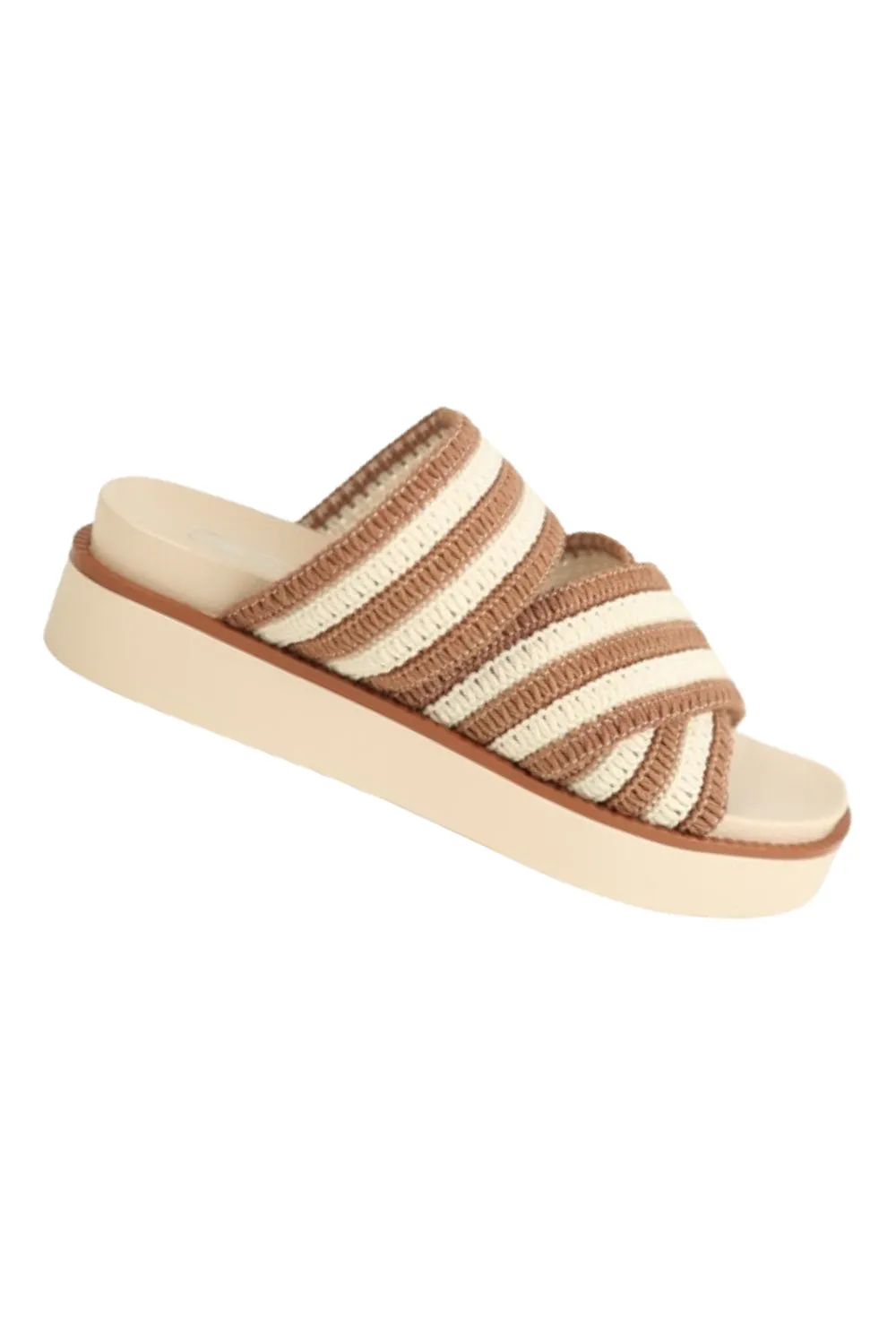 MOCHA BEIGE WOVEN CROSS STRAP FLATFORM SLIDER SANDAL (PACK A) Wallace And Gromit Slippers