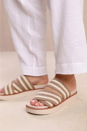 MOCHA BEIGE WOVEN CROSS STRAP FLATFORM SLIDER SANDAL (PACK A) Braided Slippers