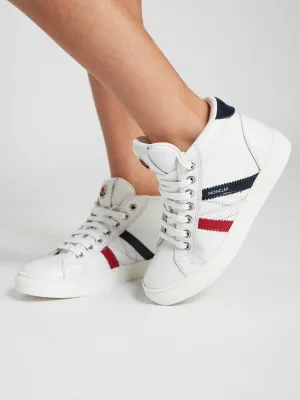 Moncler Enfant Kids Leather Monaco High Top Trainers in White Marathon Training Shoes