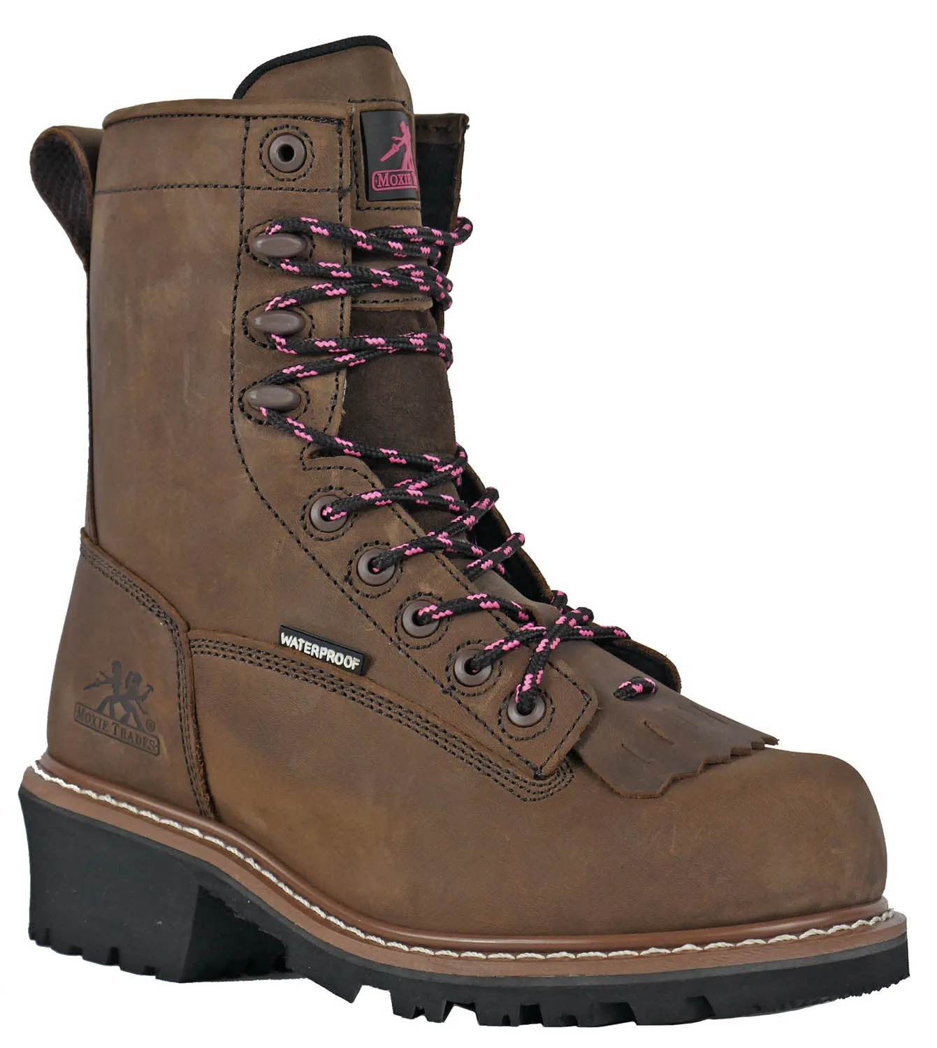 Moxie Trades Womens Mareen 8in Kiltie CT PR WP Brown Leather Work Boots 6 D Perry Ellis Boots