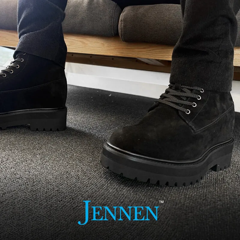 Patent Leather Knee Boots Mr. Moses 11cm | 4.33 inches Tallest Black Suede Elevator Boots