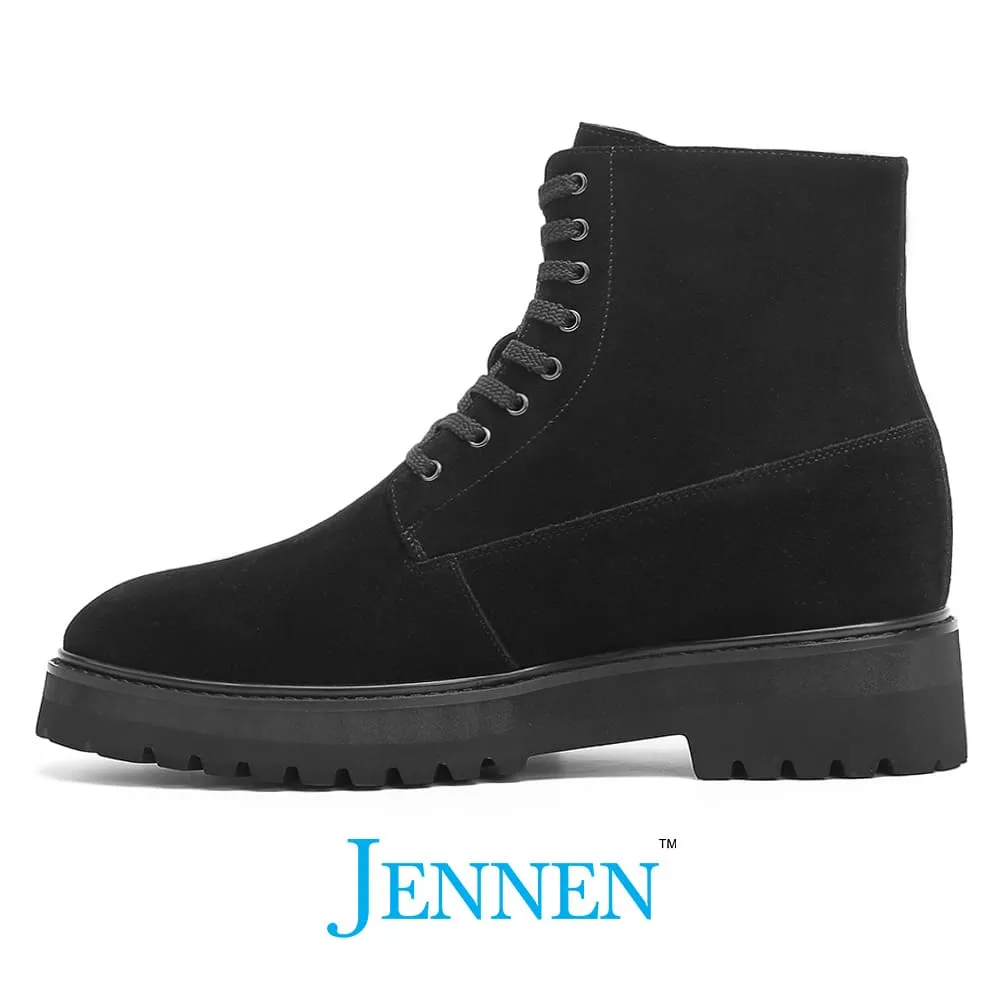 Mr. Moses 11cm | 4.33 inches Tallest Black Suede Elevator Boots Dress Pants With Boots