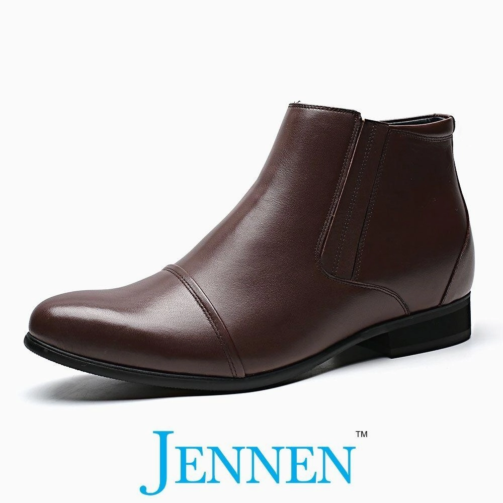 Mr. Ferras Brown 8cm | 3.2 inches Tall Hidden Heel Mens Boots Flowering Rain Boots