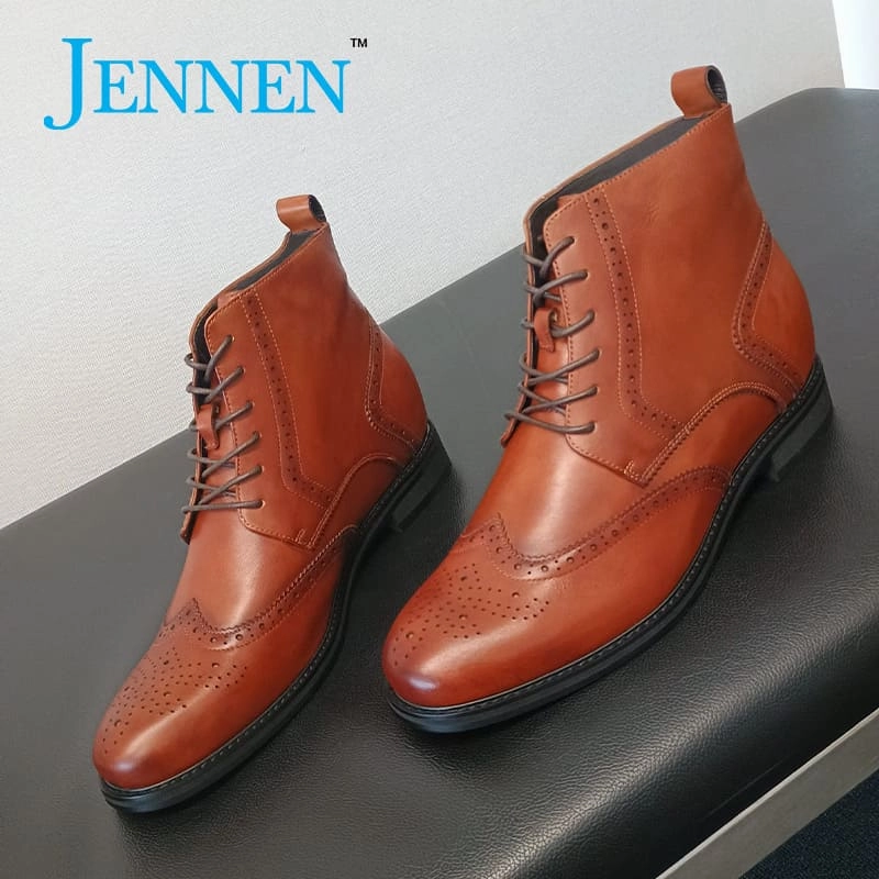 Mr. Ives Brown 7cm | 2.8 inches Taller Brogue Men's Heeled Boots Boots For Raining