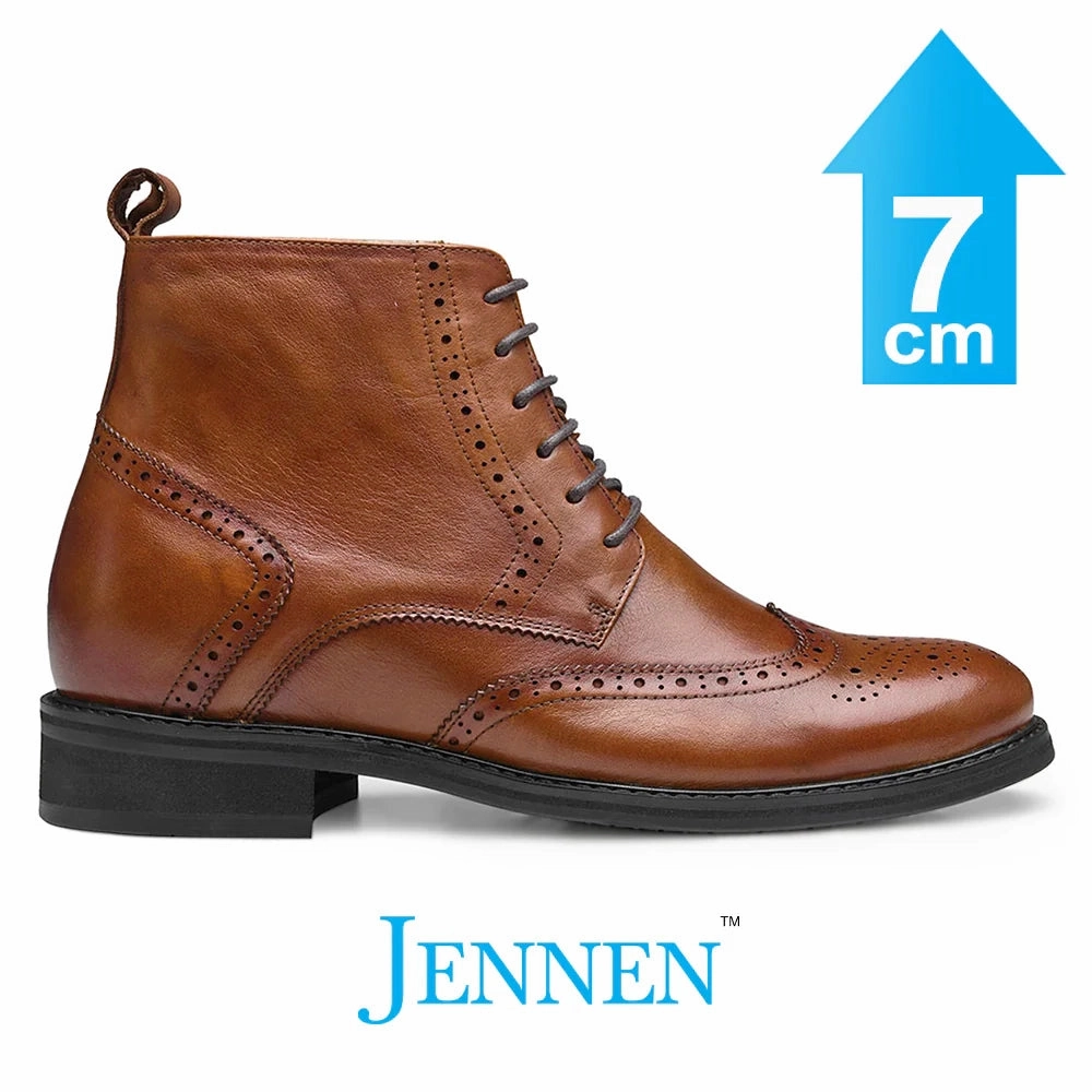 Torrent Chelsea Waterproof Rain Boot Mr. Ives Brown 7cm | 2.8 inches Taller Brogue Men's Heeled Boots
