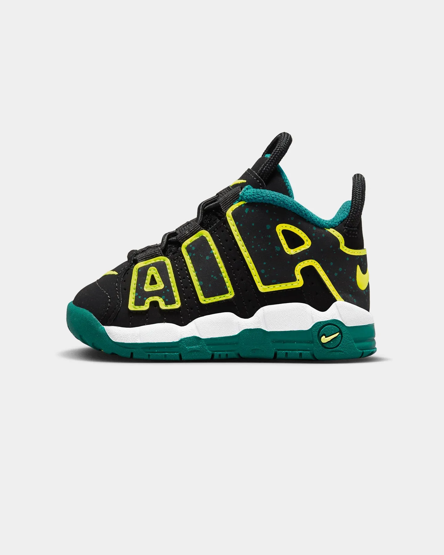 Nike Infants' Air More Uptempo (TD) Black/Volt/Geode Teal White Dress Casual Shoes