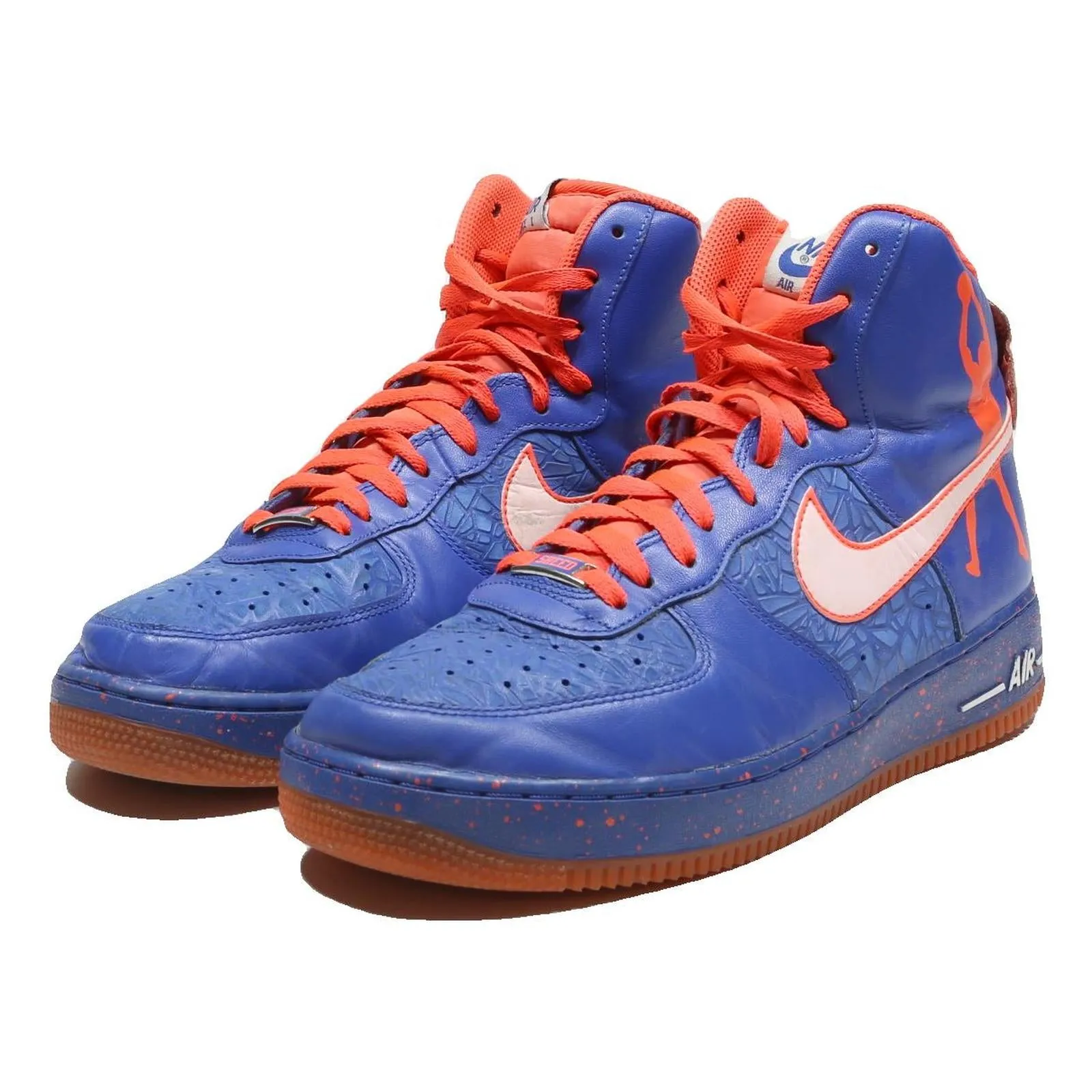 NIKE Air Force 1 Mens High Top Trainers Blue & Orange Leather UK 9.5 Sporty Japanese Basketball Shoes